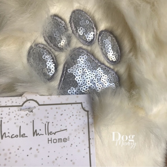 Nicole Miller Faux Fur Silver Sequin Dog Paw Pet Stocking - Picture 3 of 5